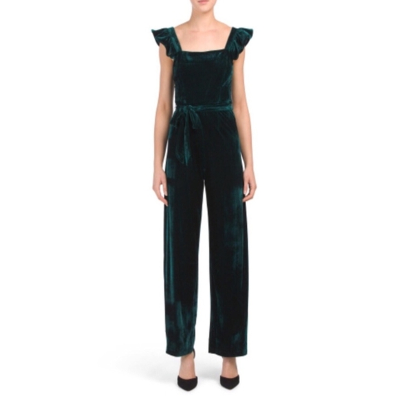 Betsey Johnson green velvet jumpsuit 4p - Picture 3 of 13
